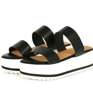 NEW! Bamboo Faux Leather Dual Strap Platform Sandal